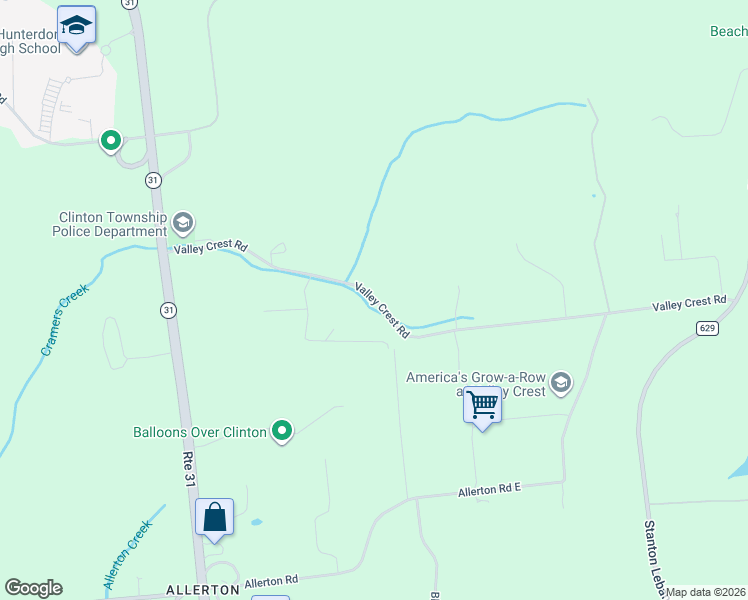 map of restaurants, bars, coffee shops, grocery stores, and more near 55 Valley Crest Road in Hunterdon County