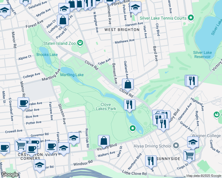 map of restaurants, bars, coffee shops, grocery stores, and more near in Staten Island