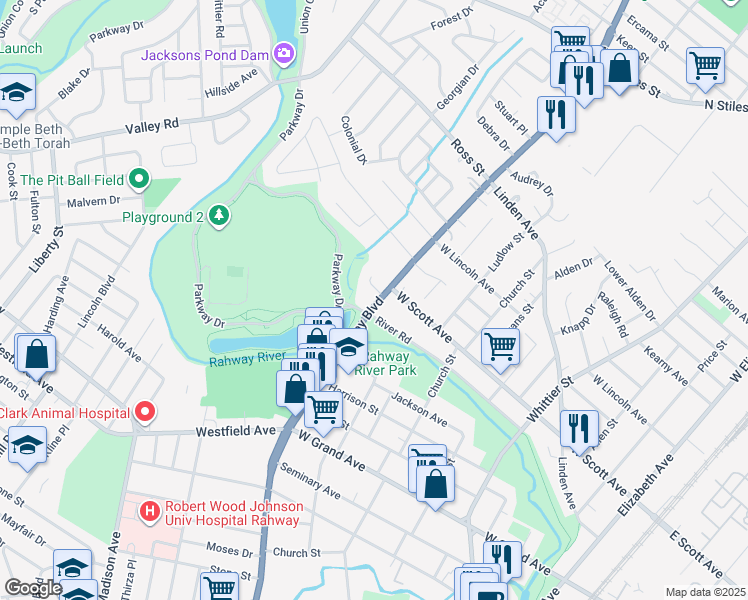 map of restaurants, bars, coffee shops, grocery stores, and more near 1970 Saint Georges Avenue in Rahway