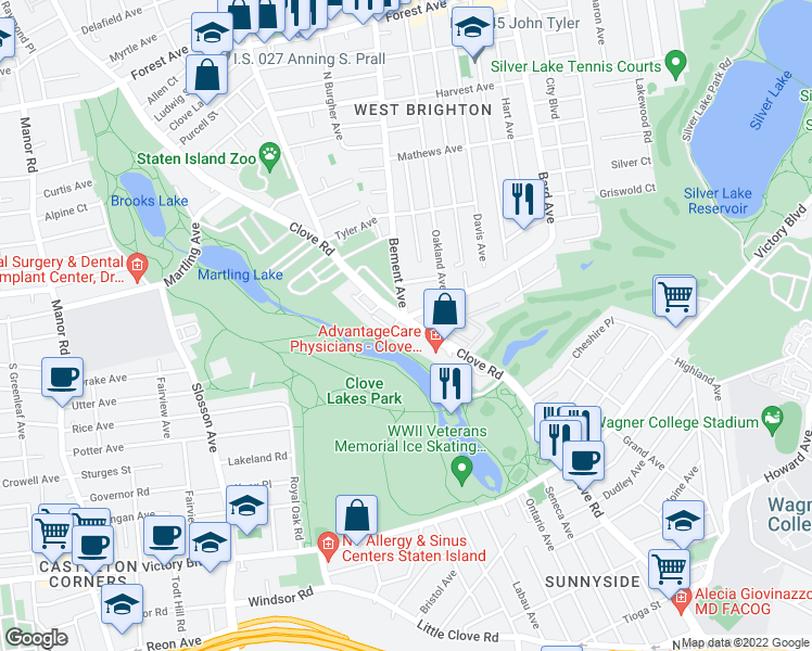 map of restaurants, bars, coffee shops, grocery stores, and more near in Staten Island