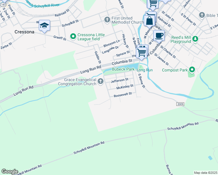 map of restaurants, bars, coffee shops, grocery stores, and more near 212 McKinley Street in Schuylkill Haven