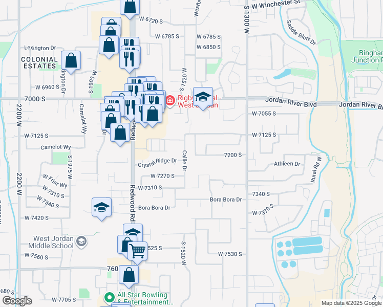 map of restaurants, bars, coffee shops, grocery stores, and more near 7194 South 1380 West in West Jordan