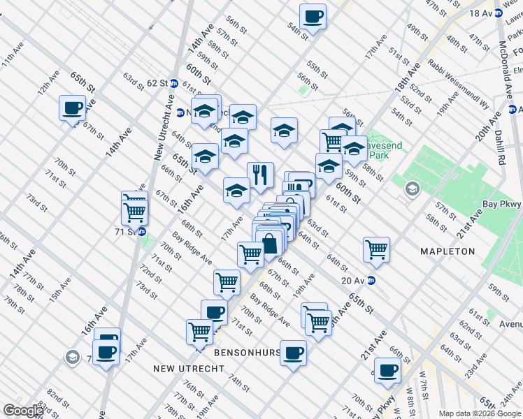 map of restaurants, bars, coffee shops, grocery stores, and more near in Brooklyn