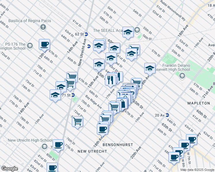 map of restaurants, bars, coffee shops, grocery stores, and more near in Brooklyn