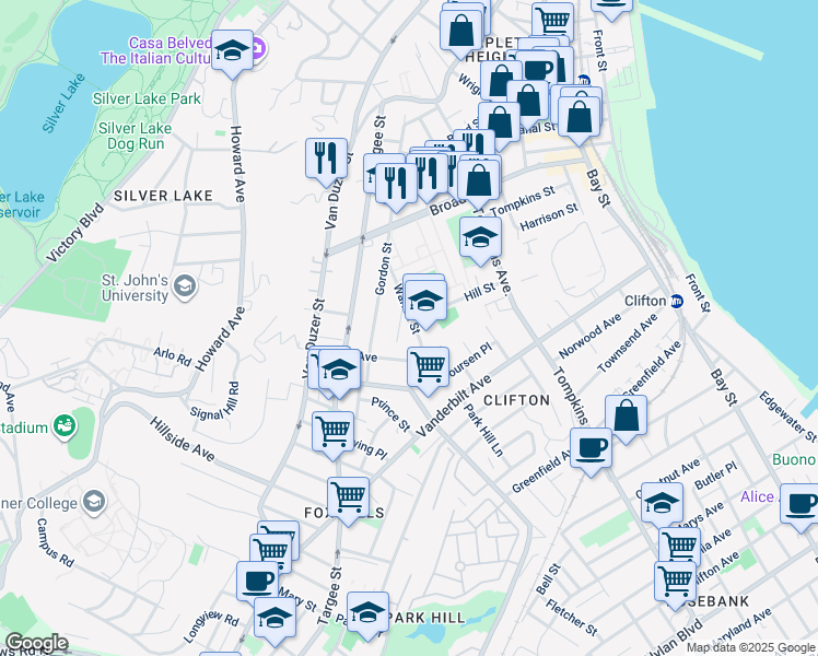 map of restaurants, bars, coffee shops, grocery stores, and more near 105 Laurel Avenue in Staten Island