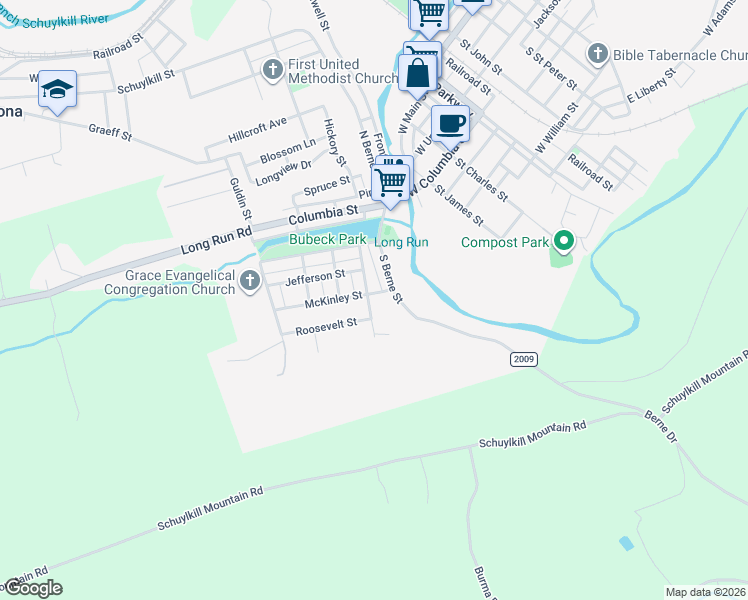 map of restaurants, bars, coffee shops, grocery stores, and more near 120 Moorenoll Street in Schuylkill Haven