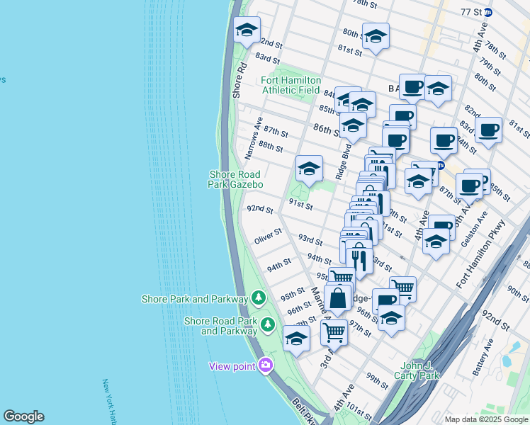 map of restaurants, bars, coffee shops, grocery stores, and more near 46 92nd Street in Brooklyn