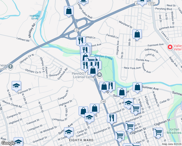 map of restaurants, bars, coffee shops, grocery stores, and more near 130 Mickley Road in Fullerton