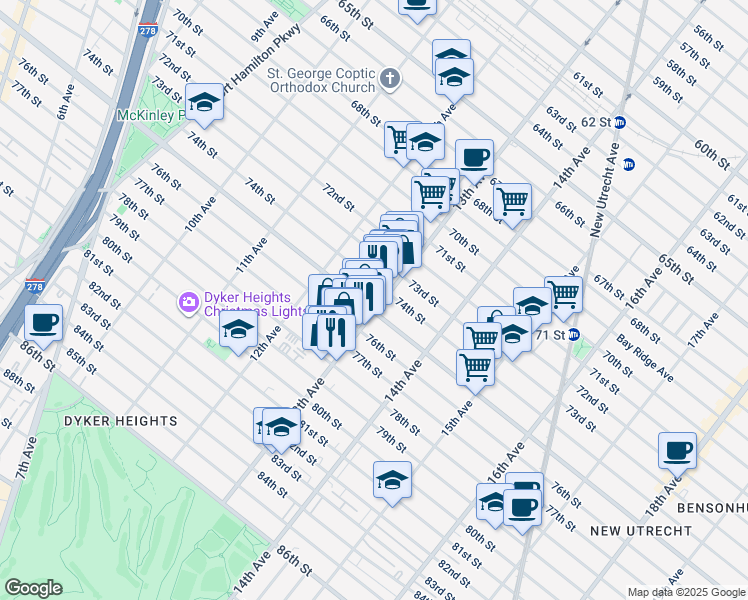 map of restaurants, bars, coffee shops, grocery stores, and more near in Brooklyn