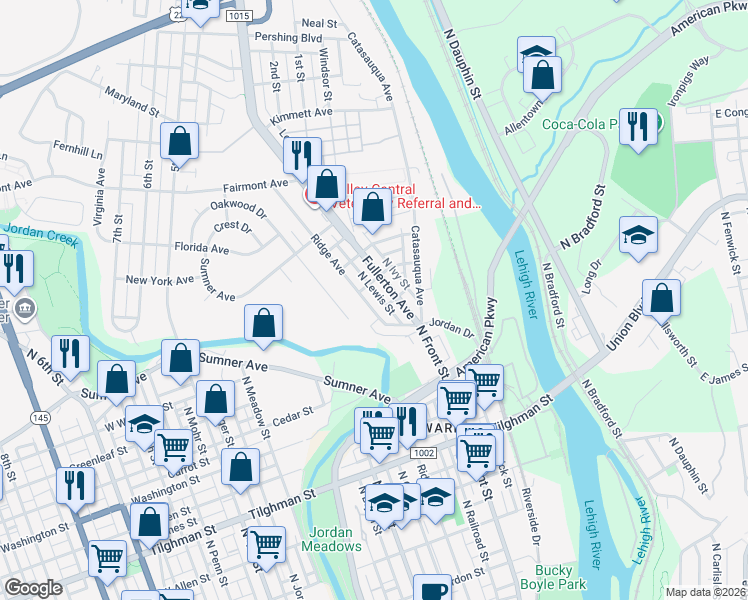 map of restaurants, bars, coffee shops, grocery stores, and more near 107 Oakwood Drive in Fullerton