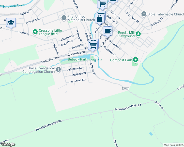 map of restaurants, bars, coffee shops, grocery stores, and more near 64 McKinley Street in Schuylkill Haven