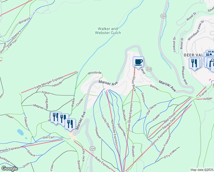 map of restaurants, bars, coffee shops, grocery stores, and more near 8777 Marsac Avenue in Park City