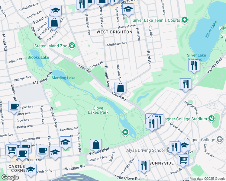 map of restaurants, bars, coffee shops, grocery stores, and more near 1050 Clove Road in Staten Island