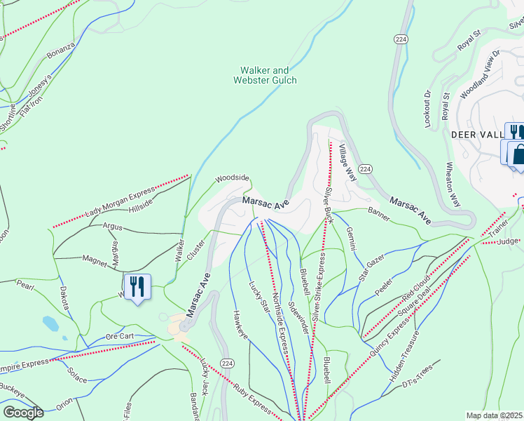 map of restaurants, bars, coffee shops, grocery stores, and more near 8777 Marsac Avenue in Park City