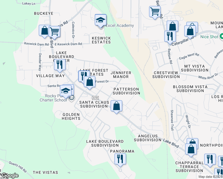 map of restaurants, bars, coffee shops, grocery stores, and more near 3880 Saint Nicholas Avenue in Redding