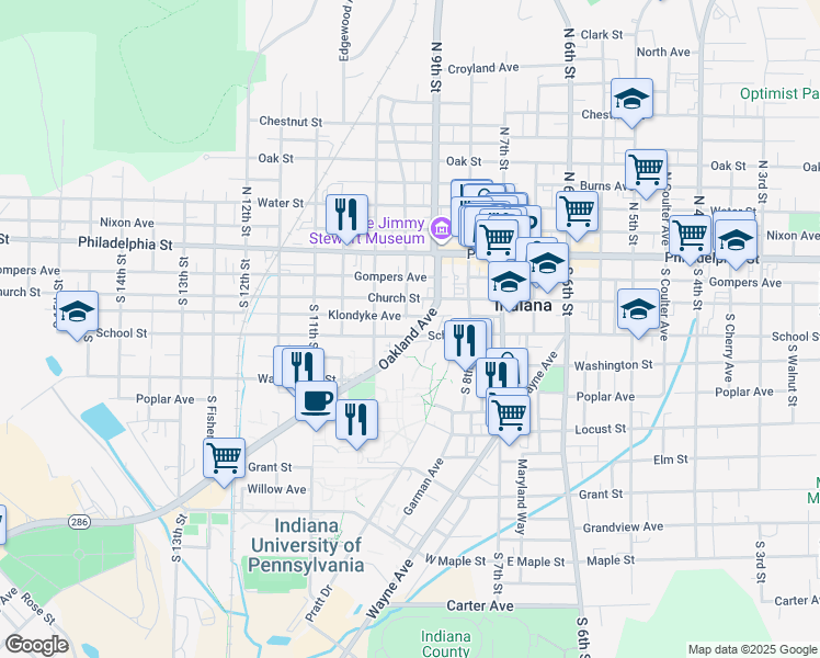 map of restaurants, bars, coffee shops, grocery stores, and more near in Indiana