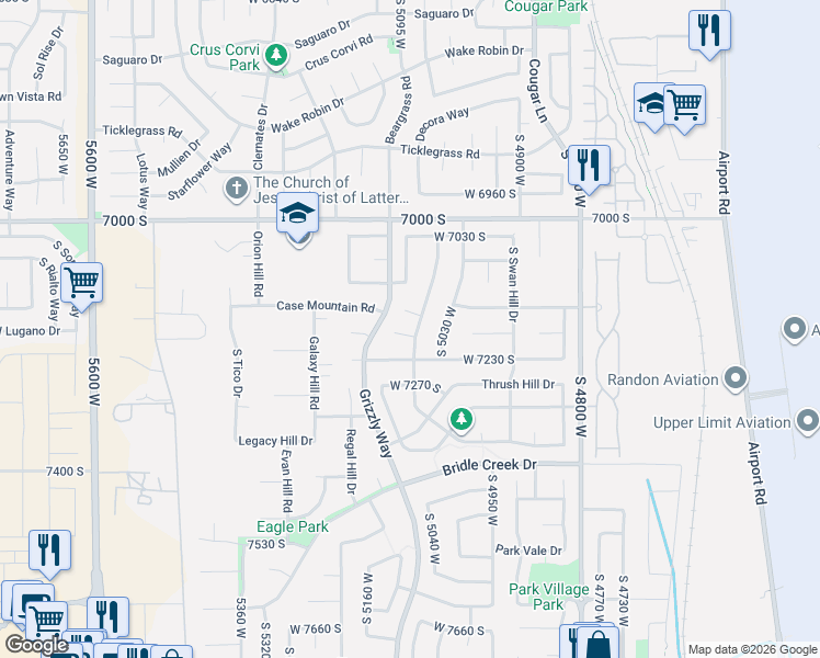map of restaurants, bars, coffee shops, grocery stores, and more near 5092 Aerie Hill Circle in West Jordan