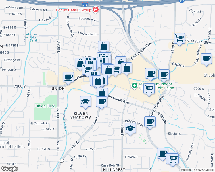 map of restaurants, bars, coffee shops, grocery stores, and more near in Midvale
