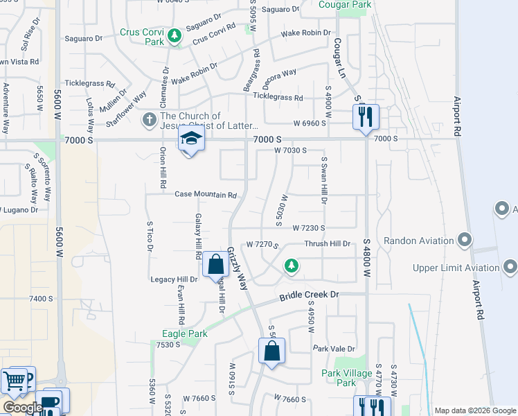 map of restaurants, bars, coffee shops, grocery stores, and more near 5092 Aerie Hill Circle in West Jordan
