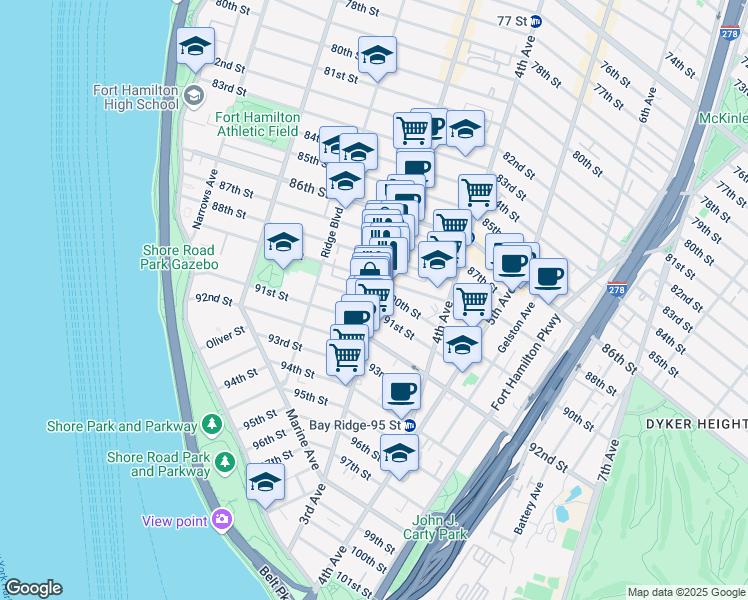 map of restaurants, bars, coffee shops, grocery stores, and more near in Brooklyn