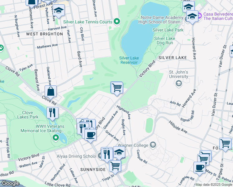 map of restaurants, bars, coffee shops, grocery stores, and more near 927 Victory Boulevard in Staten Island