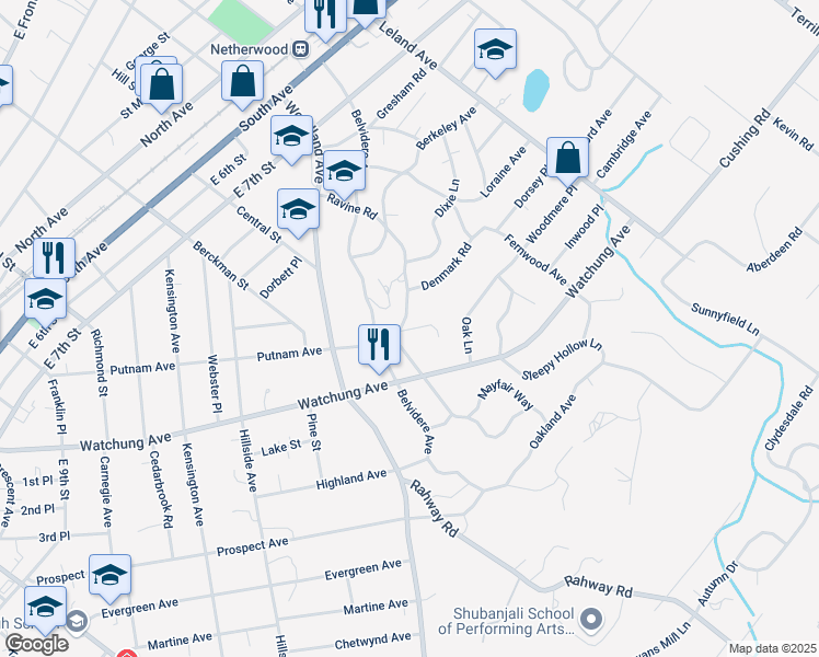 map of restaurants, bars, coffee shops, grocery stores, and more near 767-73 Ravine Road in Plainfield