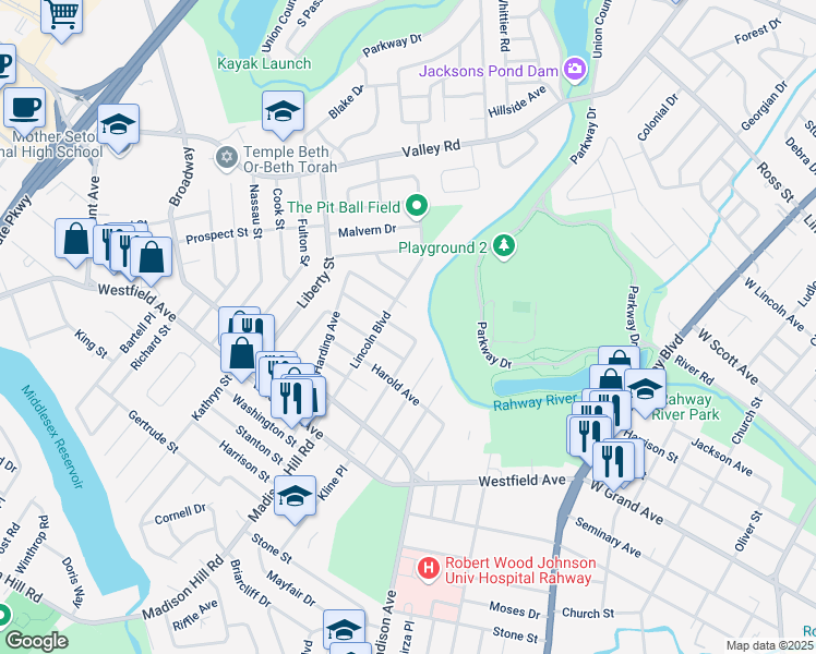 map of restaurants, bars, coffee shops, grocery stores, and more near 7 Gloria Street in Clark