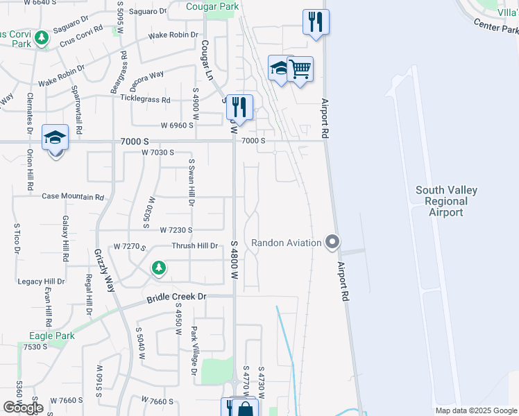 map of restaurants, bars, coffee shops, grocery stores, and more near 7181 Brittany Town Drive in West Jordan