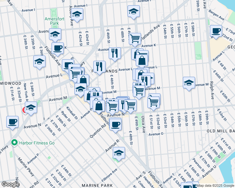 map of restaurants, bars, coffee shops, grocery stores, and more near 2066 Schenectady Avenue in Brooklyn
