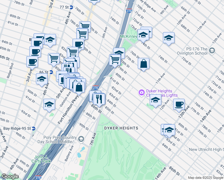 map of restaurants, bars, coffee shops, grocery stores, and more near 926 81 Street in Brooklyn