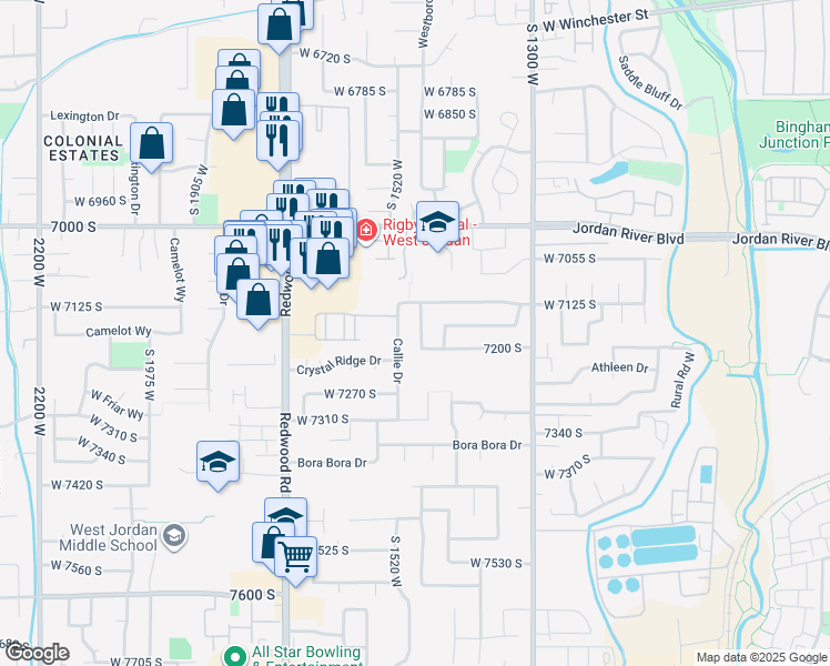 map of restaurants, bars, coffee shops, grocery stores, and more near 7174 South 1380 West in West Jordan