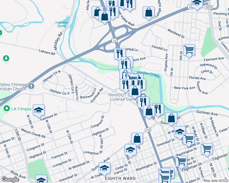 map of restaurants, bars, coffee shops, grocery stores, and more near 903 Mickley Road in Fullerton