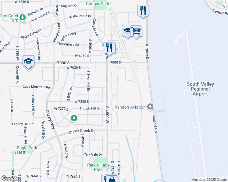 map of restaurants, bars, coffee shops, grocery stores, and more near 7173 South Kristilyn Lane in West Jordan
