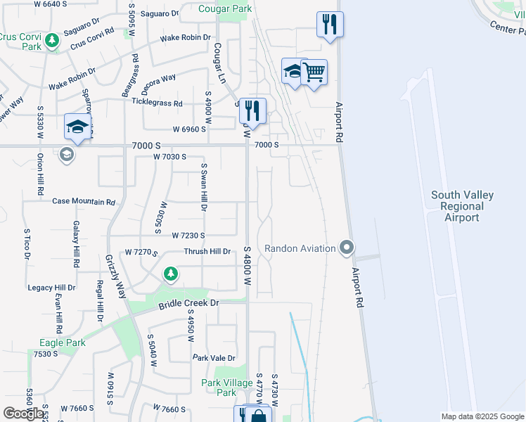 map of restaurants, bars, coffee shops, grocery stores, and more near 7173 South Kristilyn Lane in West Jordan