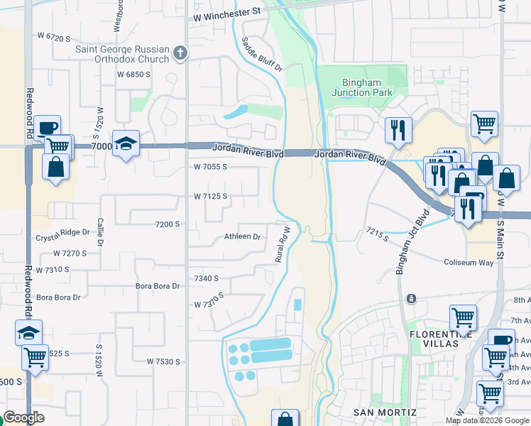 map of restaurants, bars, coffee shops, grocery stores, and more near 7151 South 1115 West in West Jordan