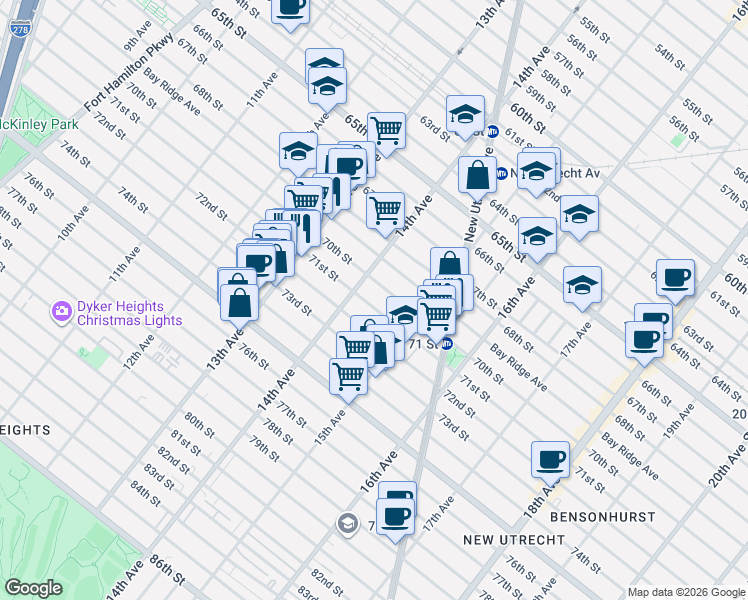 map of restaurants, bars, coffee shops, grocery stores, and more near in Brooklyn