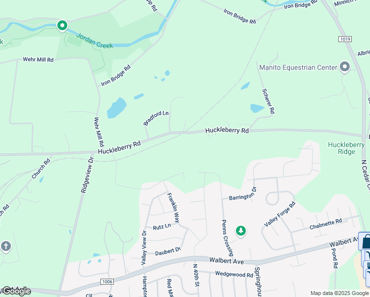 map of restaurants, bars, coffee shops, grocery stores, and more near 3830 Huckleberry Road in Allentown
