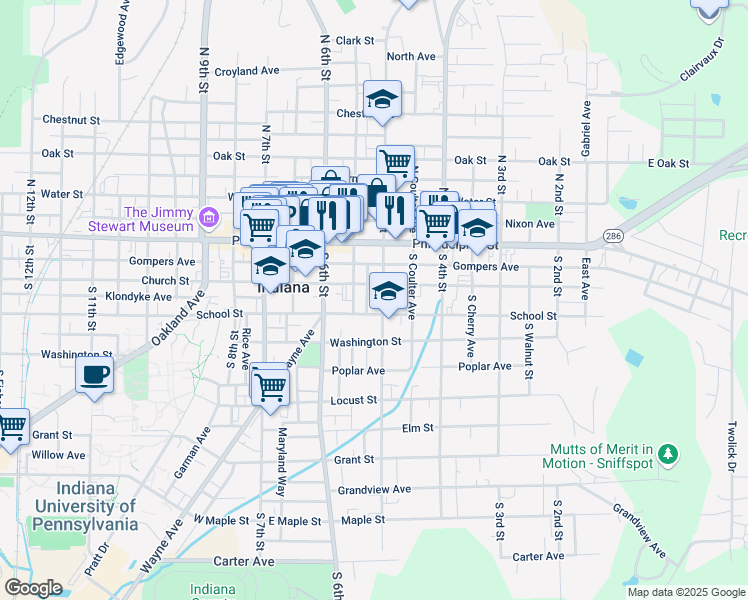 map of restaurants, bars, coffee shops, grocery stores, and more near 5221 South Wherle Way in Indiana