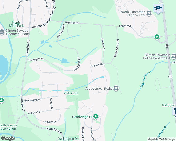 map of restaurants, bars, coffee shops, grocery stores, and more near 11 Oakridge Road in Hunterdon County