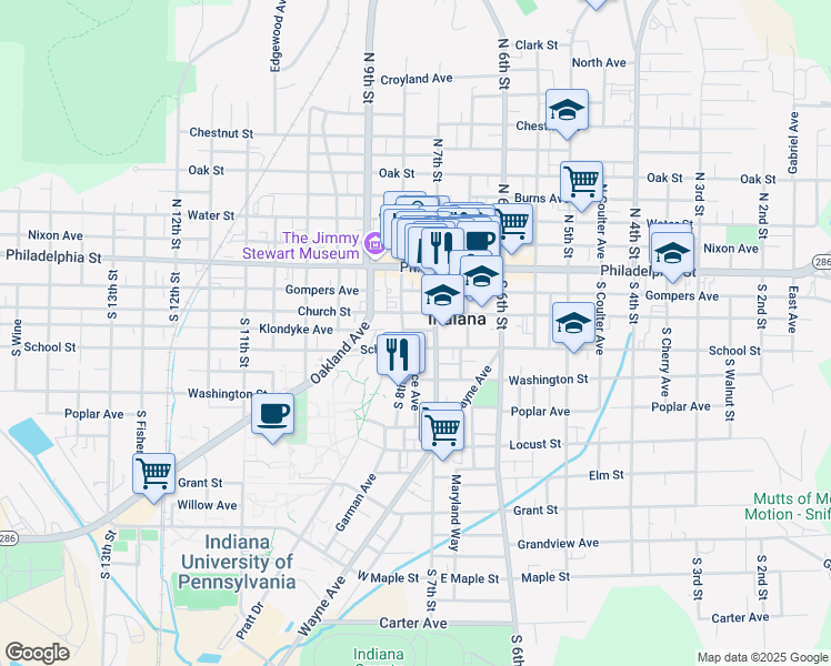 map of restaurants, bars, coffee shops, grocery stores, and more near 720 Klondyke Avenue in Indiana