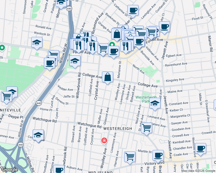 map of restaurants, bars, coffee shops, grocery stores, and more near 467 Maine Avenue in Staten Island