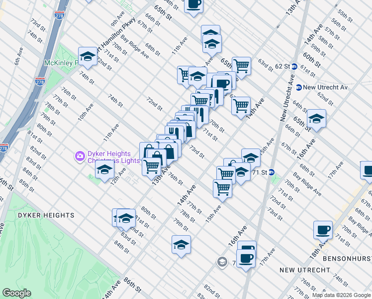 map of restaurants, bars, coffee shops, grocery stores, and more near in Brooklyn