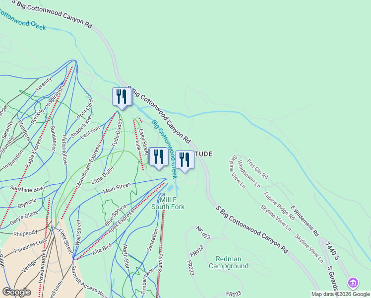 map of restaurants, bars, coffee shops, grocery stores, and more near 12162 Big Cottonwood Canyon Road in Brighton