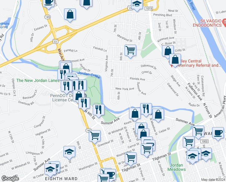 map of restaurants, bars, coffee shops, grocery stores, and more near 95 7th Street in Fullerton