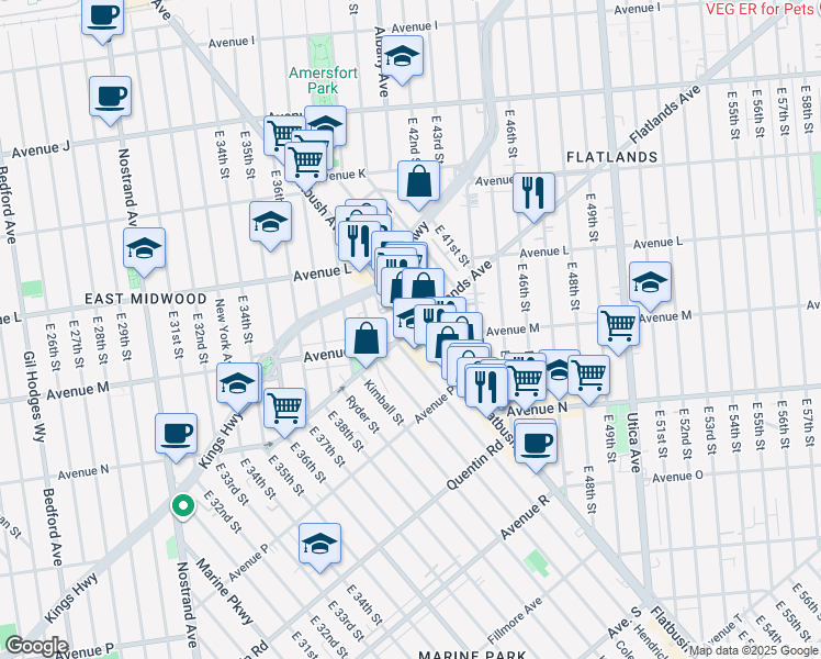 map of restaurants, bars, coffee shops, grocery stores, and more near 1963-1971 Flatbush Avenue in Brooklyn