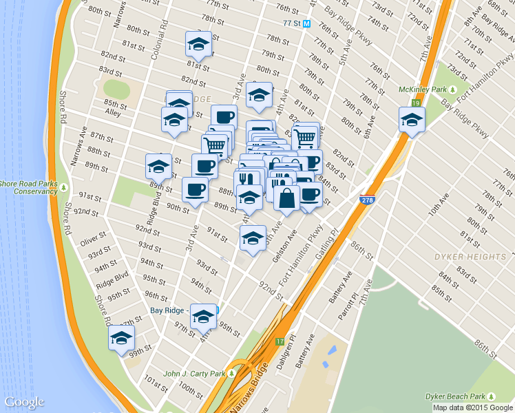 map of restaurants, bars, coffee shops, grocery stores, and more near in Brooklyn