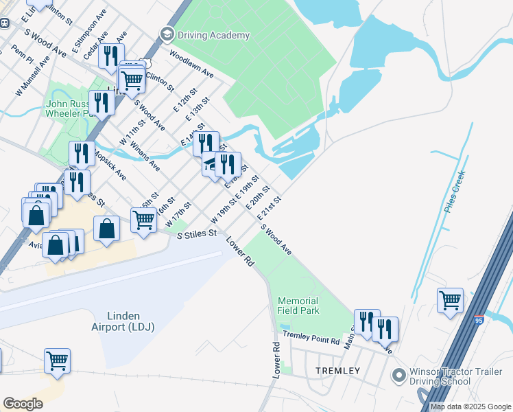 map of restaurants, bars, coffee shops, grocery stores, and more near 29 East 20th Street in Linden