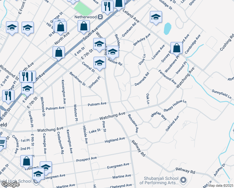 map of restaurants, bars, coffee shops, grocery stores, and more near 764-72 Belvidere Avenue in Plainfield