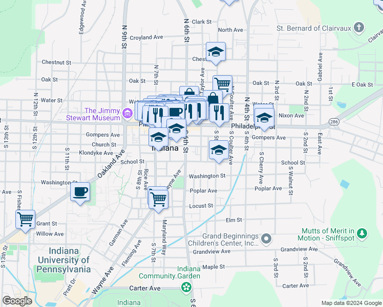 map of restaurants, bars, coffee shops, grocery stores, and more near 57 South 6th Street in Indiana