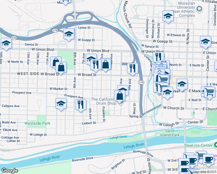 map of restaurants, bars, coffee shops, grocery stores, and more near 507 4th Avenue in Bethlehem